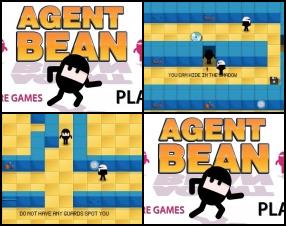 Your task is to guide your little Agent Bean. Collect secret materials and reach the exit point. You have to avoid security guys and dozens of traps to be successful. Use Arrow keys to move around.