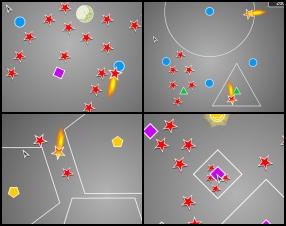 You have to collect all stars, comets and other objects by growing the contours from various shapes. Click and hold mouse button pressed on the colored shapes to grow the contours and grab stars and comets. Don't let the contours touch each other, moon or sun.
