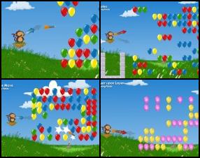 Your aim is to pop balloons and go through 8 countries with 100 new levels. Use darts to pop required number of balloons to pass the level. Be aware, there are also bad balloons wouldn't help you to reach the goal. Use Mouse to aim, set power and throw darts.