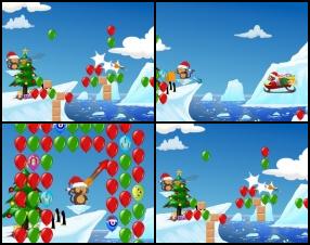 Here comes Bloons Christmas Edition with new colourful levels which are full with new power-ups. Your task is to pop required number of balloons to pass the level. Use Mouse to aim, set power and shoot.