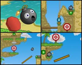 Mr. bomb is on a vacation. Your task is to help the bomb to blow up 20 targets along his journey. To complete all levels do actions with correct timing and precision. Use mouse activate objects. Hold Space for fast-forward. Press R to restart level.