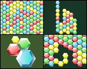 Break up the bricks in this hexagonal puzzler. Destroy all bricks by clicking them in groups of the same color. Clicking on single bricks will cost you a star, so look few moves forward before click. Game's over when you're out of stars.