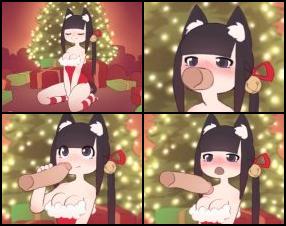 Noch ein verspätetes Miniweihnachtsspiel. Hier siehst du ein Mädchen in einem Christmas Kitty Outfit, das an einem Schwanz lutscht. Klicke auf die Pfeile in der unteren linken Ecke, um durch das Video zu gehen.