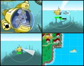 We are traveling around the sea in yellow submarine (like in good old song). Fight against different see creatures and move further and further. Use your mouse to control the game.