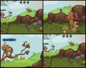 You have to protect your nuts. Help little squirrel to fight against hordes of evil monsters. Earn points by killing enemies. Use them to upgrade your weapons. Aim in the head to get maximal damage to monsters. Use Mouse to aim, set power and shoot. Use 1-4 numbers to switch weapons.