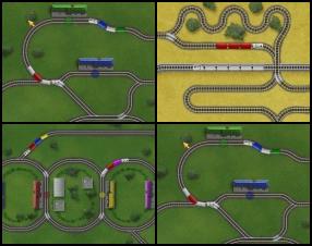 In this great traffic management game your task is to take control over various trains, switch their routes and drop off all coloured passengers to corresponding colour train stations. Use Mouse to click on the connection rail parts to switch direction.
