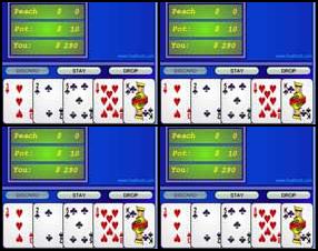 As always in poker games you have to collect best five card combination to beat your opponent. Make flush, collect pairs, full house, Straight and many more combination. Read rules once again if You have forgotten them. Use mouse to place bets and draw cards.