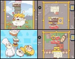Your task is to stack cakes as high as possible and then launch the king in the air. After that king will fall down and you have to control him to eat all your stacked cakes. Use Down Arrow key to drop cakes and use Left and Right Arrows to move the king.