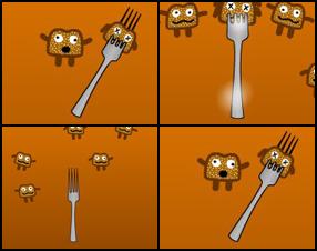 You have to stab sugar toast and buy upgrades for your fork until you are the greatest sugar toast stabber. Use mouse to point your fork and click to throw. Each toast price is $1. Use money during waves to buy upgrades.