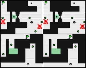 This is upgraded classic mouse game. Your task is to move your mouse cursor through various mazes to collect all green coins and reach the exit flag. Avoid walls and enemies. Just move your mouse to play. Click to move some walls.