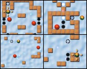 This game requires logical thinking forward. Your task is to guide the ball to the exit point. Collect stars on your way, use teleport, avoid obstacles and enemies. Use Arrow keys to make a move.