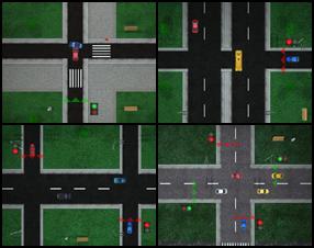 Your job is to organize traffic on the road and avoid crashes. Click on the traffic lights to change the movement of cars. Try to not hurt the pedestrians in the game too. Make no crashes and you will win this game. Use mouse to control the game.