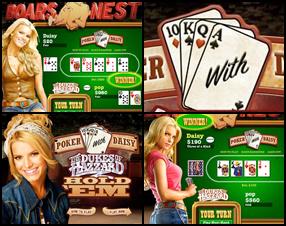 Play Texas Hold 'em poker with Daisy from the movie Dukes of Hazzard, also known as Jessica Simpson! Artificial Intelligence is ready to play some poker with You! Place your bets, make the best variation of 5 cards to win this game.