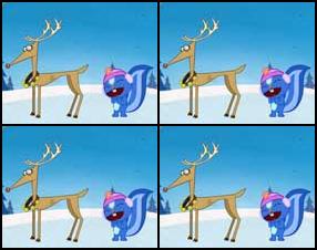 Little fitchew from cartoon Happy tree friends decided to have a walk on this beautiful Christmas eve. Suddenly he saw very beautiful deer standing in his yard. He decided to sneak closer from behind to watch but it was very big mistake.