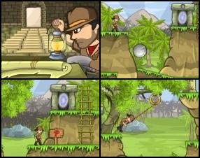 Help Indiana Jones to complete all levels by jumping over platforms, climbing by a rope, shooting, avoiding and doing many other things to reach the exit portal. Use Arrow keys to move. Press X to jump and throw a rope. Press C to shoot.
