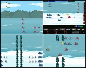 Your mission is to control your units, deploy tanks, planes and boats to attack enemy base and win the battle. Use Mouse to navigate through control menus and create units. Use 1-6 numbers as hot-keys. Also you can change formation of your army.