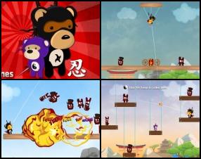 Ninja Bear and his friend must catch or kill all monsters that have escaped. Your task is to help them. Use numbers 1-6 to select active weapon. Use your mouse to aim and fire. Switch between bears by clicking on their icons at the bottom left corner.