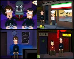 Cooper and Ray are totally addicted to video games. One night they ran out of food, so Ray went out to get something to eat and suddenly disappeared. Your task is to walk around the city, look for clues, play mini games and solve puzzles to find out what happened to your friend. Use mouse to play.