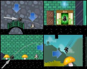 Absolutely great ninja puzzle game. Your task is to kill all white ninjas in the level and reach the green door to complete. You are able to jump as far and high as you want. You can also stick to various surfaces to pass some obstacles. Use your mouse to drag and set trajectory and direction of your jump.