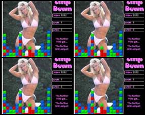 Sexy blonde is going to strip for you. But if you want to see her strip tease then you have to find more than 3 one colour cubes and press on them so they fall down and opens you her sexy picture. If you get to the next level she is getting more naked.