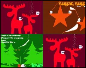 Sugar Sugar is great drawing game. As previous your task is to fill all cups full with sugar. Difference between original version is environment - It's Christmas :) Use Your mouse to draw lines and guide sugar drops into the cups.
