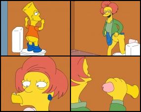 Барт нашел дырку в туалете и подглядывал за женским туалетом. Оказалось, что за стенкой сидела учительница. Когда она заметила Барта она предложила засунуть в эту дырку его пипитр и другая форма обучения началась.