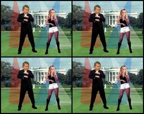Press different buttons to make pop princess Britney Spears and ex-president of USA George Bush Junior dance together. You can choose between different movements and lightening for them. Have fun! :)