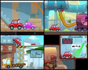 You play as a red male car. Your task is to bring new tires to your car-girlfriend. Use your mouse to search for objects and click or drag them to progress the level.