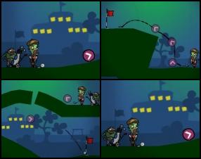 Your task is to get the zombie eyeball into the hole. To get more points you have to shoot the ball using the shortest distance. Use Mouse to click on the zombie to swing shoot the ball. Drag the arrows around the screen to change the path of the eye.
