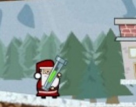 Bazooking XMas - Santa is little depressed. He's out of time and have to hurry up to deliver all presents to lovely children. He got bazooka! Use Mouse to aim and shoot the presents into chimneys. Use Arrows or W A S D keys to move around. Avoid spikes.
