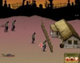 Bloody Sunset - Protect your base and fight against 25 waves of zombie attacks in this house protection game. Buy new weapons and upgrade your defenses to kill zombies more effectively. Use Mouse to aim and shoot. Reload your weapon using R button.