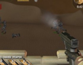Desert Rifle - Your mission in this first - person defense shooter is to survive enemy attack for six days until main forces will take over. You have various weapons and land mines are at your disposal to take down your enemies. Use Mouse to aim and shoot. Lower Cursor down to hide / reload / change weapon. Press R key to reload. Use 1-5 numbers to explode land mines.
