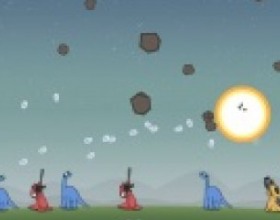 Dinosaurs and Meteors - There was a time when dinosaurs disappeared from the Earth. This is exactly that day - meteors are falling to fast. Your task is to help them to survive as long as possible using their special abilities. Use Mouse to aim and fire.