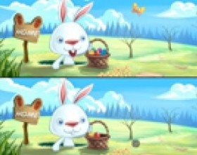 Easter Bunny Differences - Your aim in this funny Easter difference adventure game is to find and click the differences on the pair of the presented pictures. Use your mouse to click on the differences. Don't click just around, there will be penalty for that.