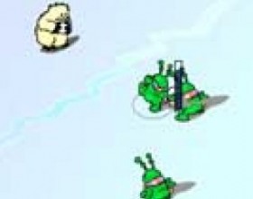 Grundos snow throw - The froggy-like monsters must throw snowballs on a bear-like creature and avoid his snowballs. Use your mouse to control the game. Click on a "frog" and wait, while a strength bar becomes as big, as you need, then release a click.