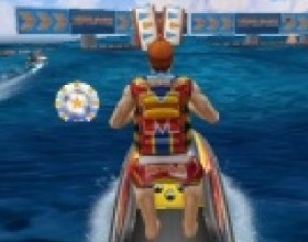 Jet Ski Racing - Садись на водный мотоцикл, езжай по трассе и выполняй различные трюки в воздухе. Используй стрелки клавиатуры, чтобы управлять. По дороге собирай монеты, так ты улучшишь свой результат. Жми Z, X, C, чтобы выполнять трюки.