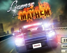 License For Mayhem - You play as a policeman and your task is to drive across the city to stop the crime. Look into crates for some useful bonuses. When you have nitro press Space to use it. Use arrow keys to control your car. Use money for upgrades.