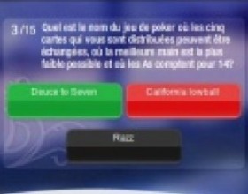 Poker Quizz - Проверь на сколько хорошо ты знаешь правила игры в покер. Твоя задача - отвечать правильно на вопросы. Управление игрой при помощи мышки. Вообщем, выиграй все или потеряй, что выиграл.