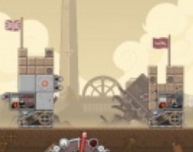 Steamlands - Your task is to control your war machine. Pick up various parts and place them on your tank. Place the strongest pieces of armour in the front and on the top of your tank. Protect your engine room. Buy upgrades before levels. Use Mouse to drag and drop blocks on your tank. Click on the engine room or guns to fire with them.