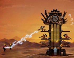 Steampunk Tower - Твоя задача - охранять свою базу от нападающих противников. Зарабатывай деньги и покупай пушки и другое оружие, чтобы с легкостью уничтожать вражеские единицы. Для управления используй мышку.