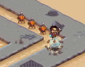 Tesla War of Currents - The task in this unusual game is to keep your team alive. Else you have to destroy all enemy turrets that are attacking you on your way. Just click on the direction arrows on the path to control your troops.