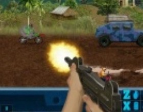WarZone Getaway 2 - Your task is to protect your army Hummer by shooting down all enemy attackers. Upgrade your guns between the levels. Also you're able to air support. Use Mouse to aim and fire. Reload with Space key. Use Z to throw grenade, X to spill oil on the road and C to deploy spikes. Use 1-5 numbers to use air strike.