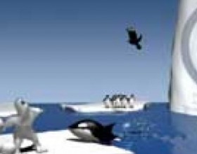 Yetisports - orca slap - Slap the penguin into the target. Left mouse button: throw snowball. Mouse-cursor position: define direction. Hit position affects vertical throw direction. Pingu rotation (at hit) affects left/right direction.