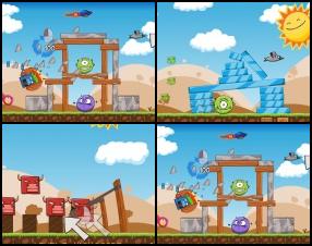 Another castle destruction game featuring angry animals. Your task is to throw animals with your slingshot and destroy evil alien constructions. Use Mouse to aim and set the power of your throw.