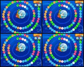 This games is a great "Zuma" game's version. You objective is to annihilate all balls that are moving to the center of the screen. Throw a ball to the moving enemy to make a chain from at least three balls of the dame color. Use mouse to control the game.