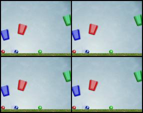 В этой игре вам придется попасть цветным шариком в корзину того же цвета, что и сам шарик. Число ударов не ограничено, главное достигнуть цели. В игре 20 уровней. Натяжение и удар мячиком при помощи мышки.