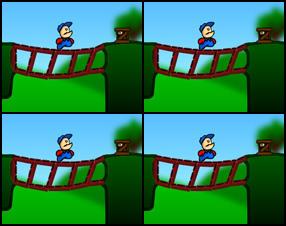 Your task is to design a funky bridge with limited resources and try to get little man across it safely. Start by watching the terrain where your bridge will be located. Move mouse to edges of the screen to scroll the scene. To design a bridge click on the design icon located in top left corner. Be careful, you have limited budget. Check the in-game tutorial for detailed info about creating the bridge. When you are done with your bridge, click the Test Your Bridge icon to continue.