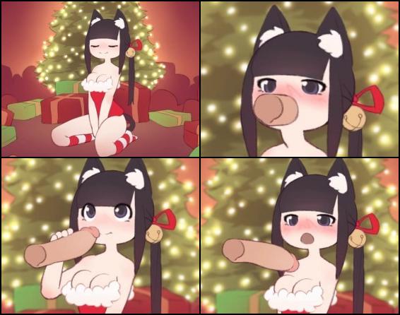 Noch ein verspätetes Miniweihnachtsspiel. Hier siehst du ein Mädchen in einem Christmas Kitty Outfit, das an einem Schwanz lutscht. Klicke auf die Pfeile in der unteren linken Ecke, um durch das Video zu gehen.