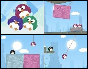 Cut the ropes and ice blocks to hit the penguins and finish the level. You touch one penguin with the block only once. That's why you have to use your mouse precisely to leave a peace for everyone.