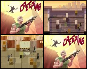 Your task is to pass each level by sneaking, shooting and teleporting. Use W A S D to move. Use Mouse to aim and shoot. Combine any arrow key and Shift to teleport on that direction. Use Space to jump. Kick with knife with F, G - throw a grenade, E - switch guns, R - reload.